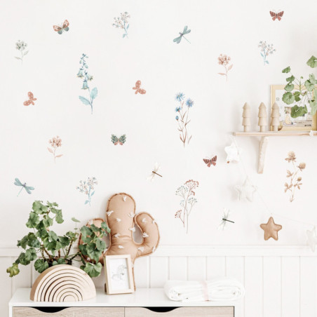 Détails Autocollants Muraux Vinyle Fleurs Boho et Libellule