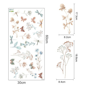 Dimensions Autocollants Muraux Vinyle Fleurs Boho et Libellule