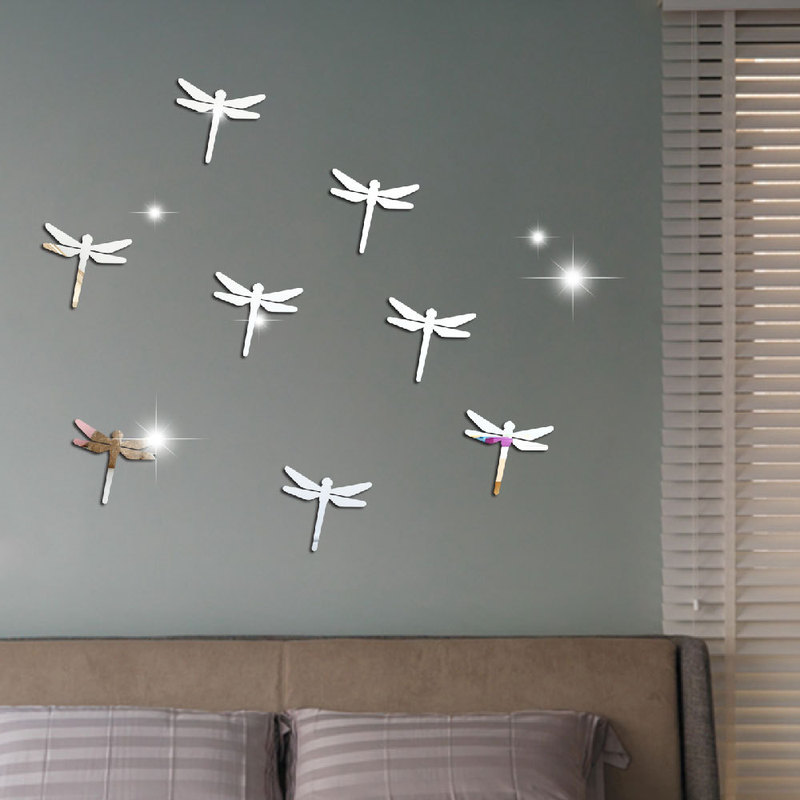 Autocollants Muraux Libéllule Miroir Couleur Argent