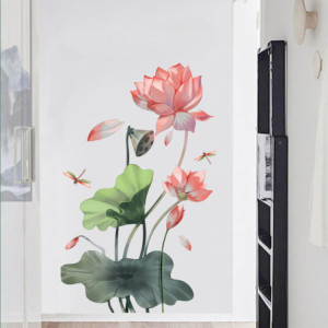 Détails Grand Autocollant Mural Libellule et Fleurs de Lotus