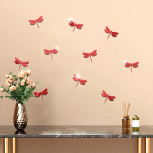 Autocollant Libéllule en forme de Miroir Libellule en 3D Couleur Rouge