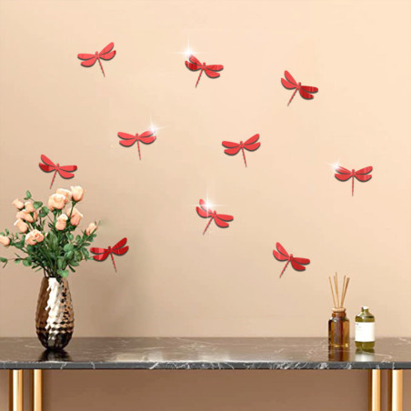 Autocollant Libéllule en forme de Miroir Libellule en 3D Couleur Rouge