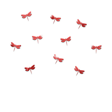 Autocollant Libéllule en forme de Miroir Libellule en 3D - Lot de 10 pièces Couleur Rouge