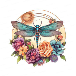 Autocollant Mural PVC Libellule Lune Mystique