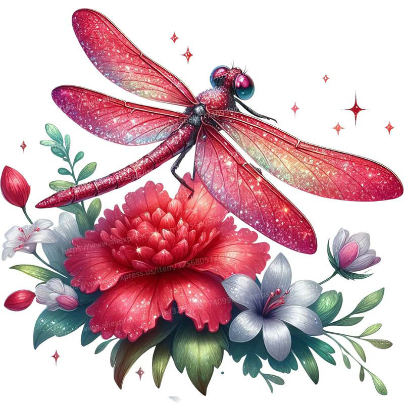 Autocollant Mural PVC Libellule Rouge Scintillante - 4 tailles disponibles