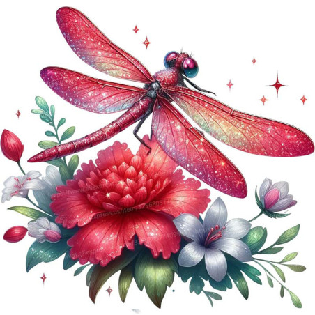 Autocollant Mural PVC Libellule Rouge Scintillante - 4 tailles disponibles