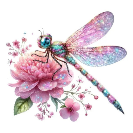 Détails Autocollant Mural PVC Libellule Bleue et Rose Scintillante - 4 tailles disponibles