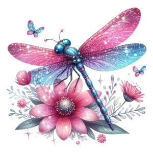 Autocollant Mural PVC Ailes de Libellule Roses et Bleues Brillantes - 4 tailles disponibles