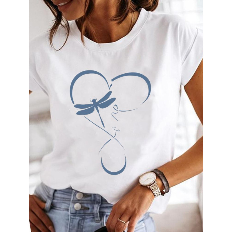T-shirt libéllule imprimé cœur LOVE et libellule