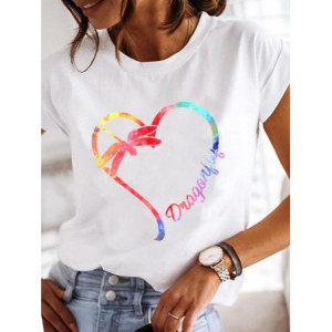 T-shirt libéllule grand cœur et libellule