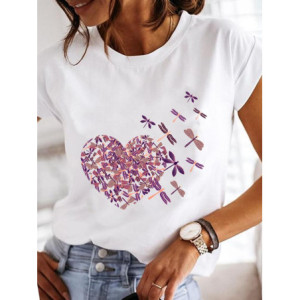 T-shirt libéllule imprimé libellule en forme de cœur volant